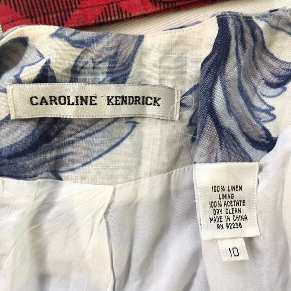 Vintage Caroline Kendrick Blue Floral Linen Blazer Jacket Size 10 Office Summer - Picture 2 of 11
